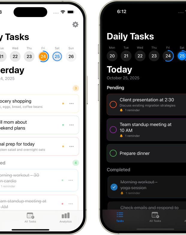 App interface showing three theme options - light, dark, and system